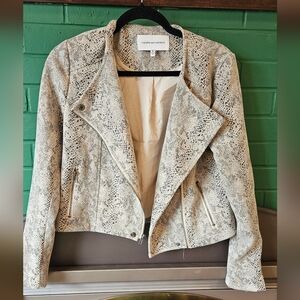 cupcakes & cashmere Neutral Snake-Print Moto Jacket